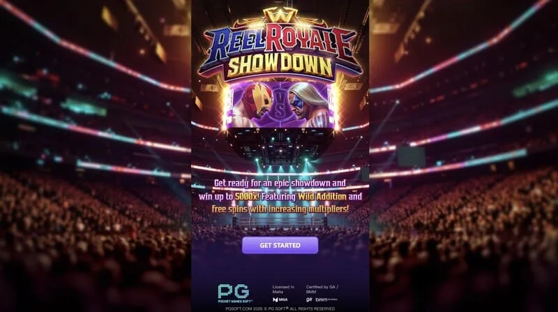 Reel Royale Showdown - ekrani kryesor me rrotullat dhe tre vendet Wild Addition